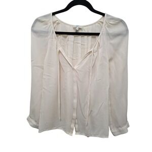 JOIE WOMEN'S IVORY SILKY FAIRY PLEATED PEASANT BLOUSE TIE NECK SIZE SMALL